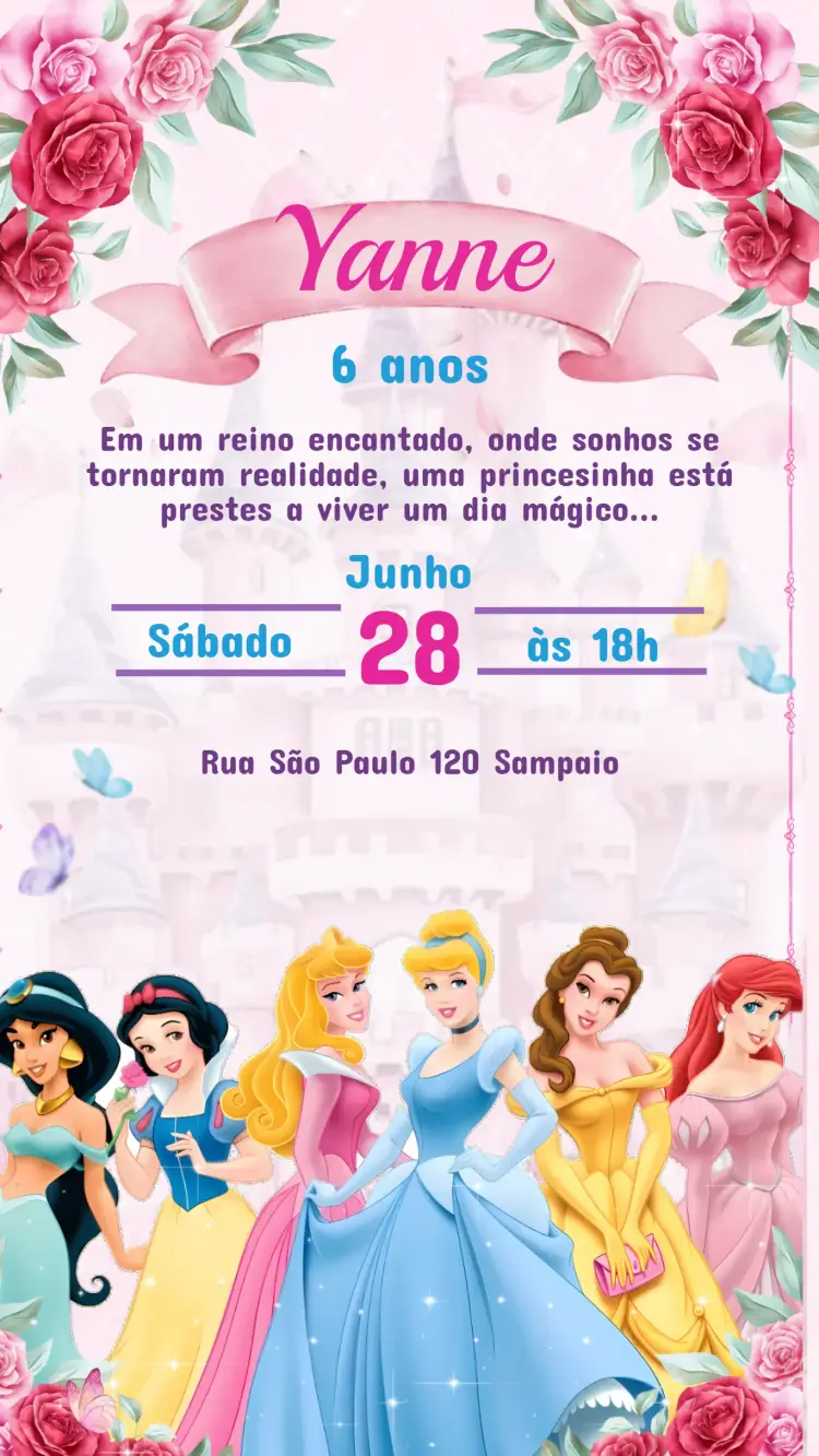 Convite Aniversário Princesas Disney