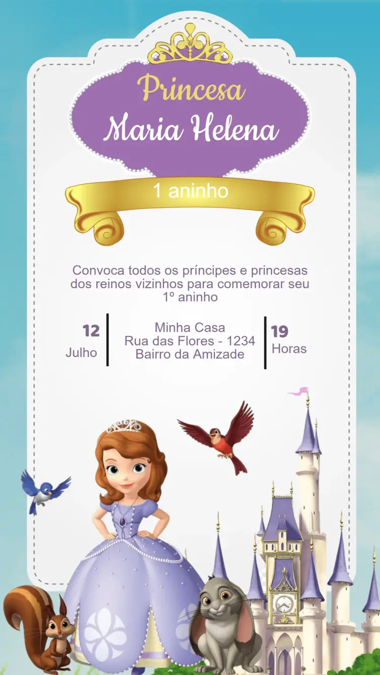 Convite Aniversário Princesinha Sofia