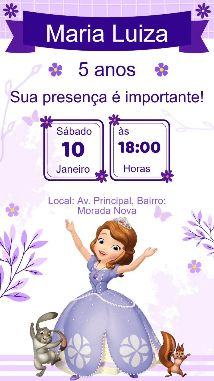 Convite Aniversário Princesinha Sofia