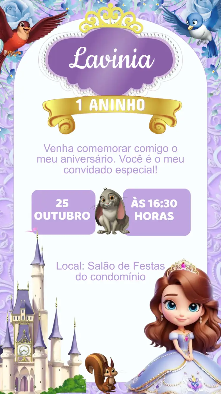 Convite Aniversário Princesinha Sofia Baby