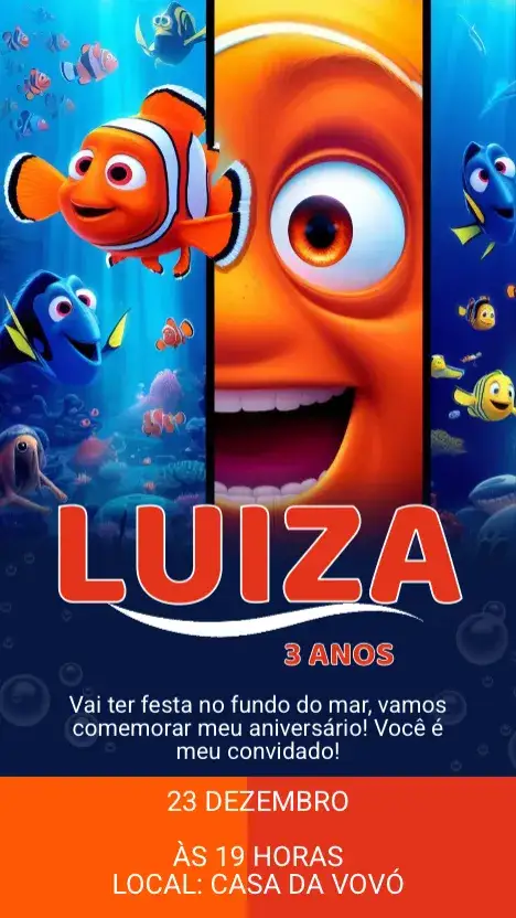 Convite Convite Aniversário Procurando Nemo – tema Aniversário Infantil fundo do mar, colorido, divertido, cartoon, aqua, animais marinhos