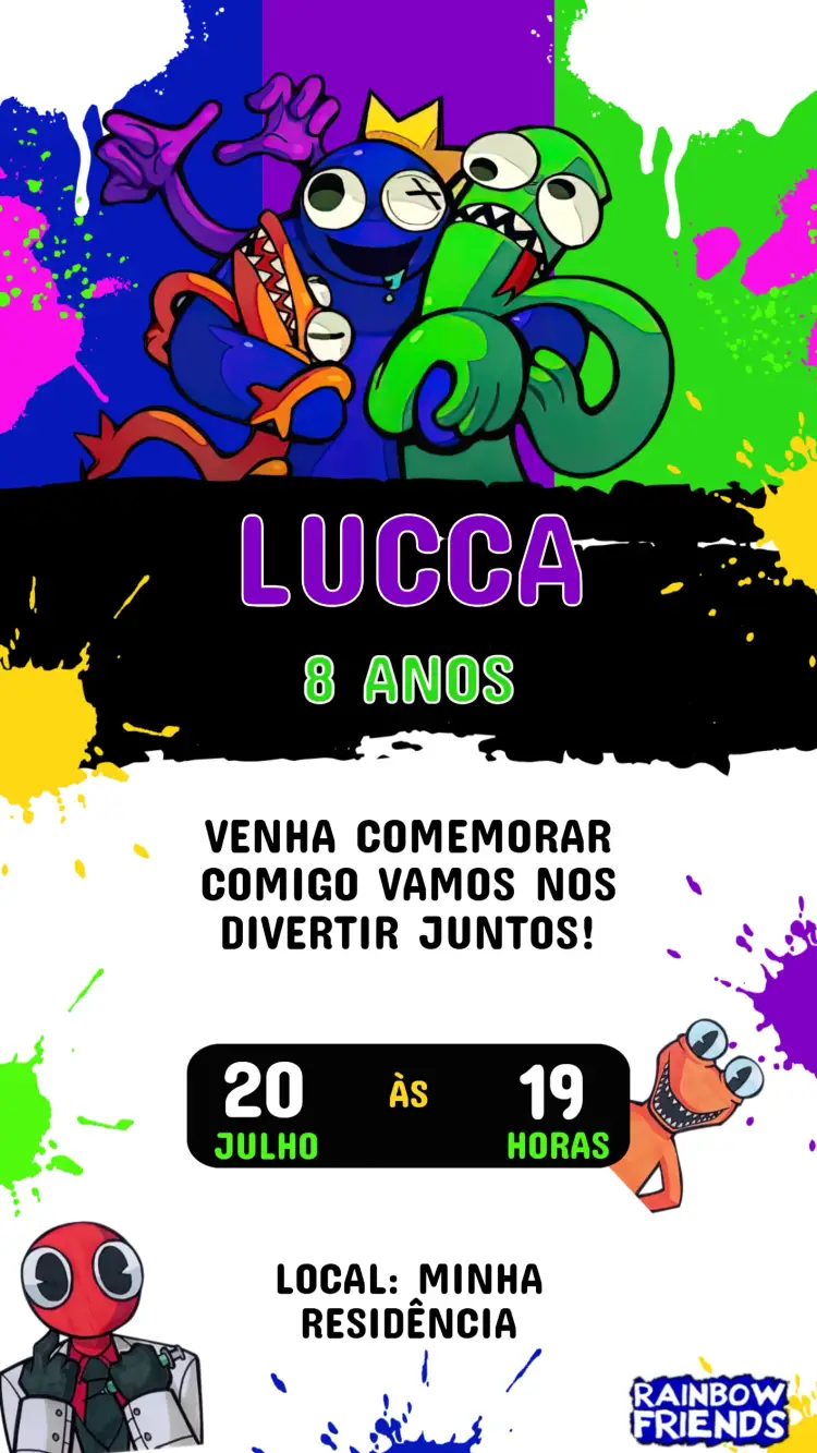 Convite Aniversário Rainbow friend