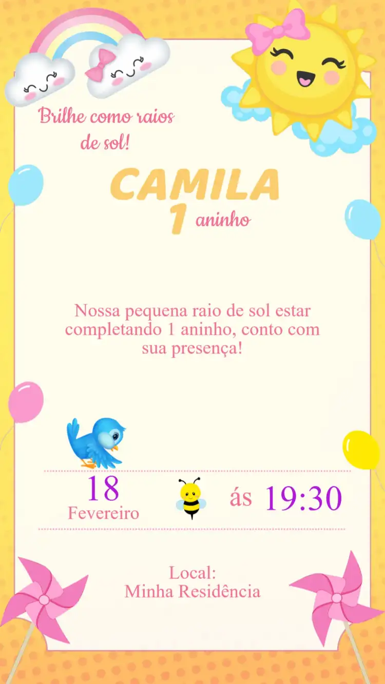 Convite Aniversário Raio de Sol