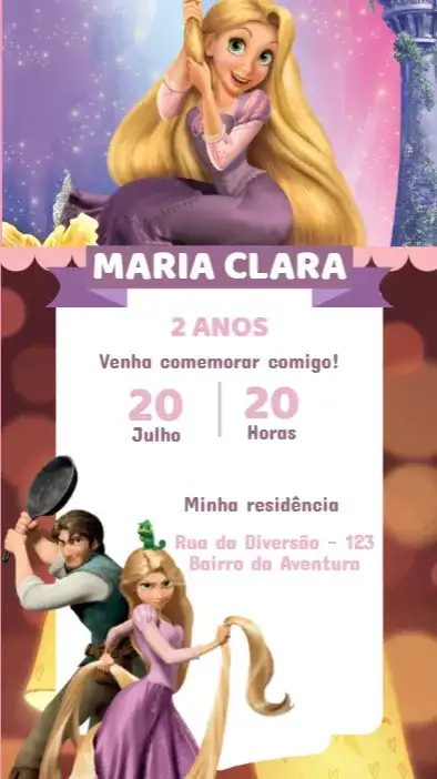 Convite Digital Enrolados Infantil Editável e Personalizado