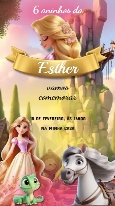 Convite Enrolados Rapunzel Infantil – Editável e Personalizado