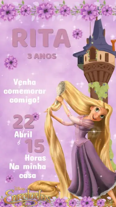 Convite Rapunzel Enrolados – Festa Infantil Digital