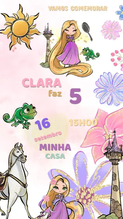 Convite Digital Enrolados Infantil Editável e Personalizado