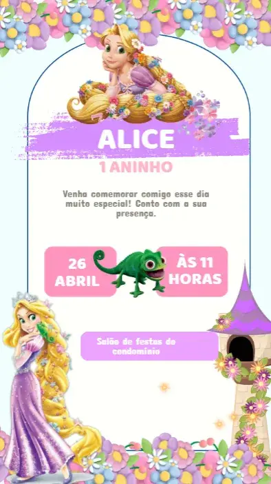 Convite Enrolados Princesa Infantil – Editável