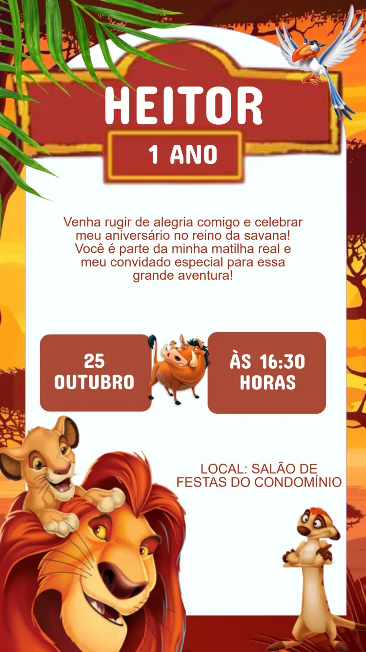 Convite Aniversário Rei Leão