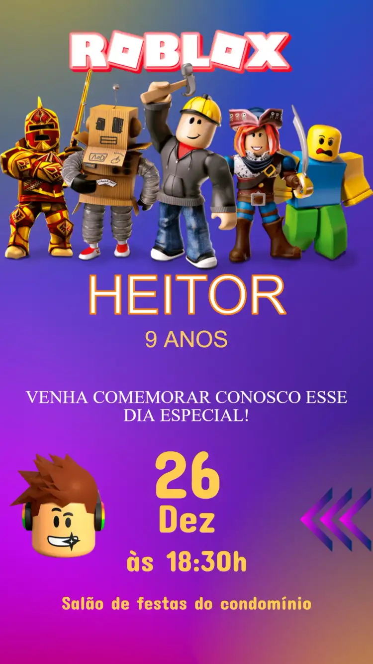 Convite Aniversário Roblox