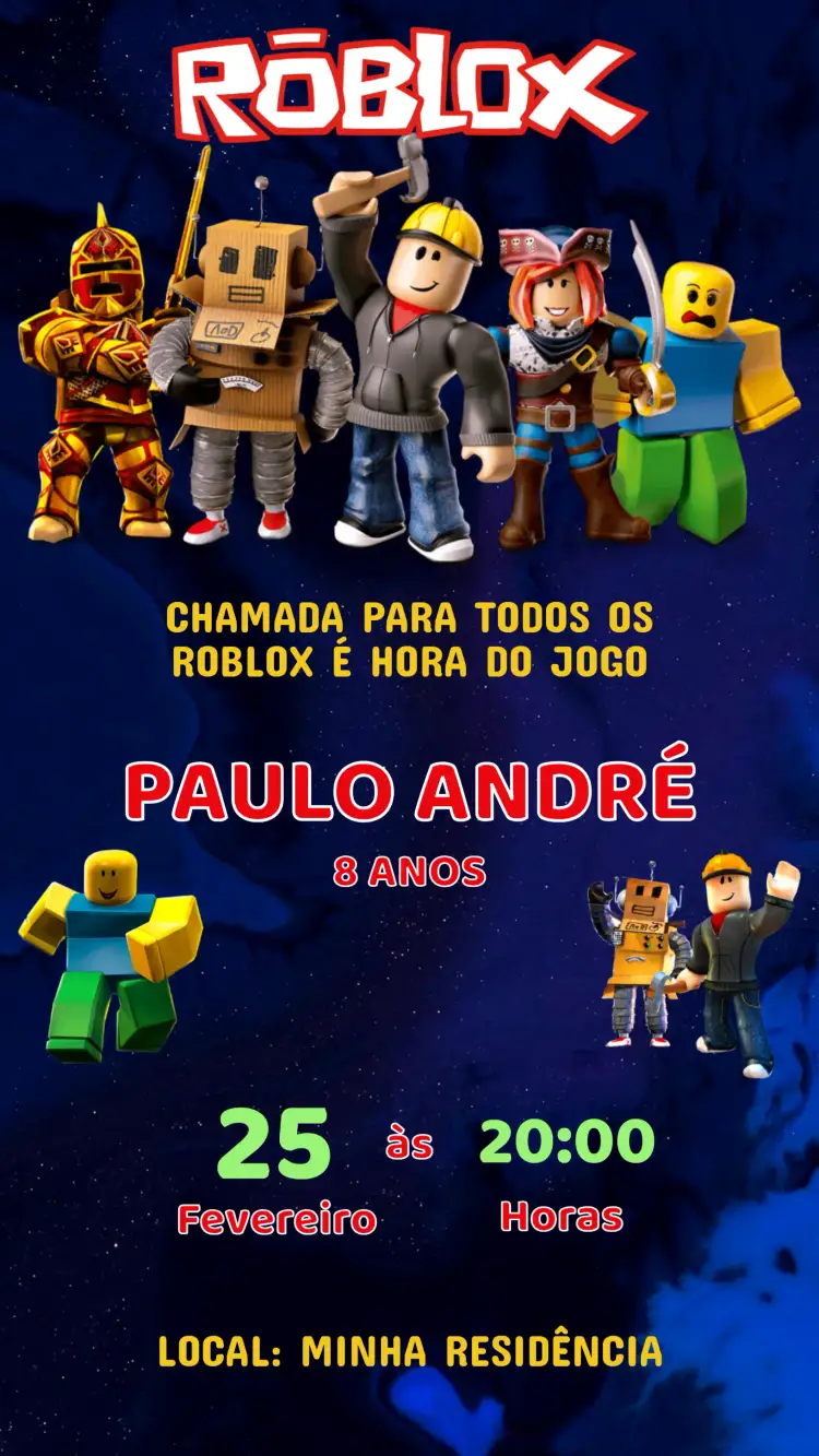Convite Convite Aniversário Roblox – tema Aniversário Infantil colorido, moderno, jogos, divertido, temático, interativo