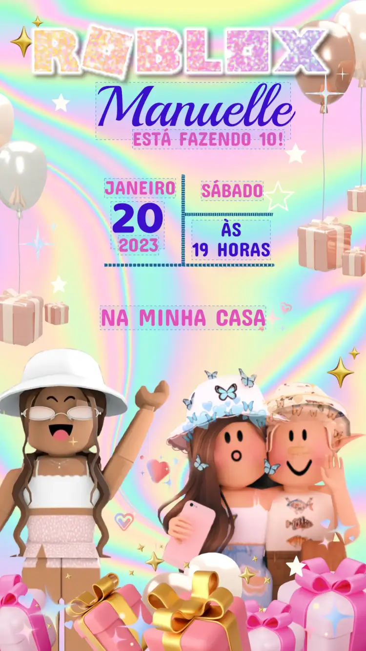 Convite Convite Aniversário Roblox – tema Aniversário Infantil vibrante, moderno, colorido, lúdico, fantástico, jogos