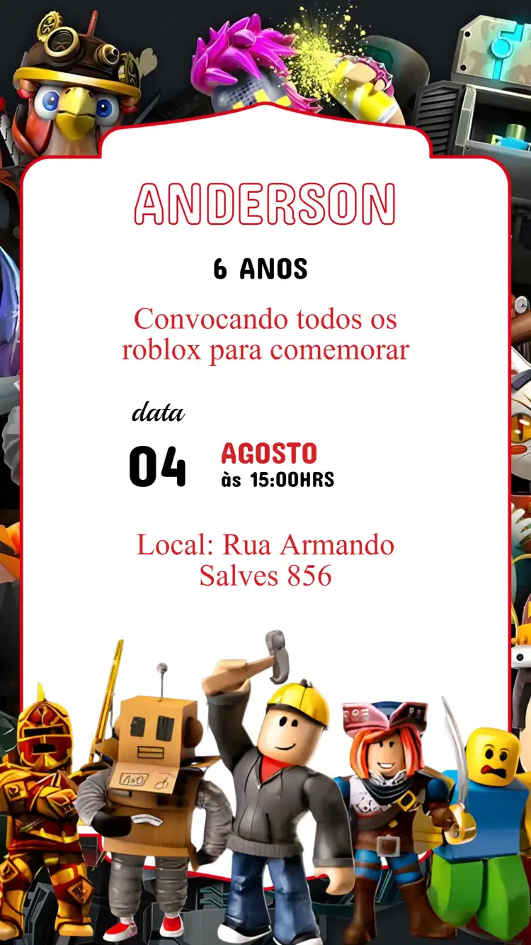 Convite Aniversário Roblox