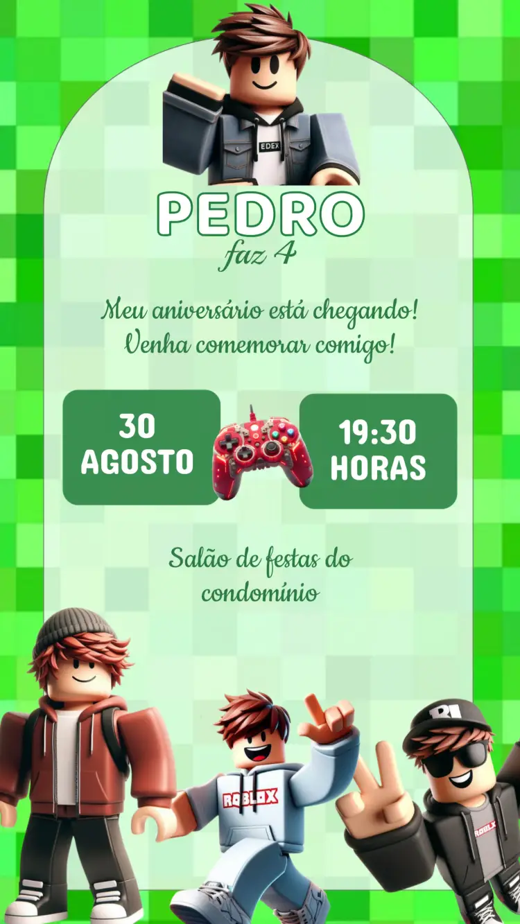 Convite Aniversário Roblox