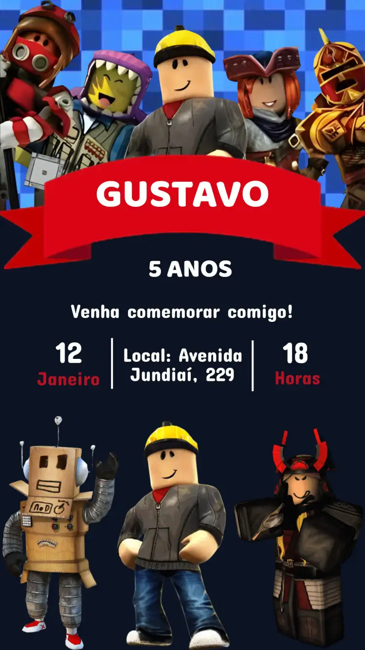 Convite Convite Aniversário Roblox – tema Aniversário Infantil jogos, blocos, pixelado