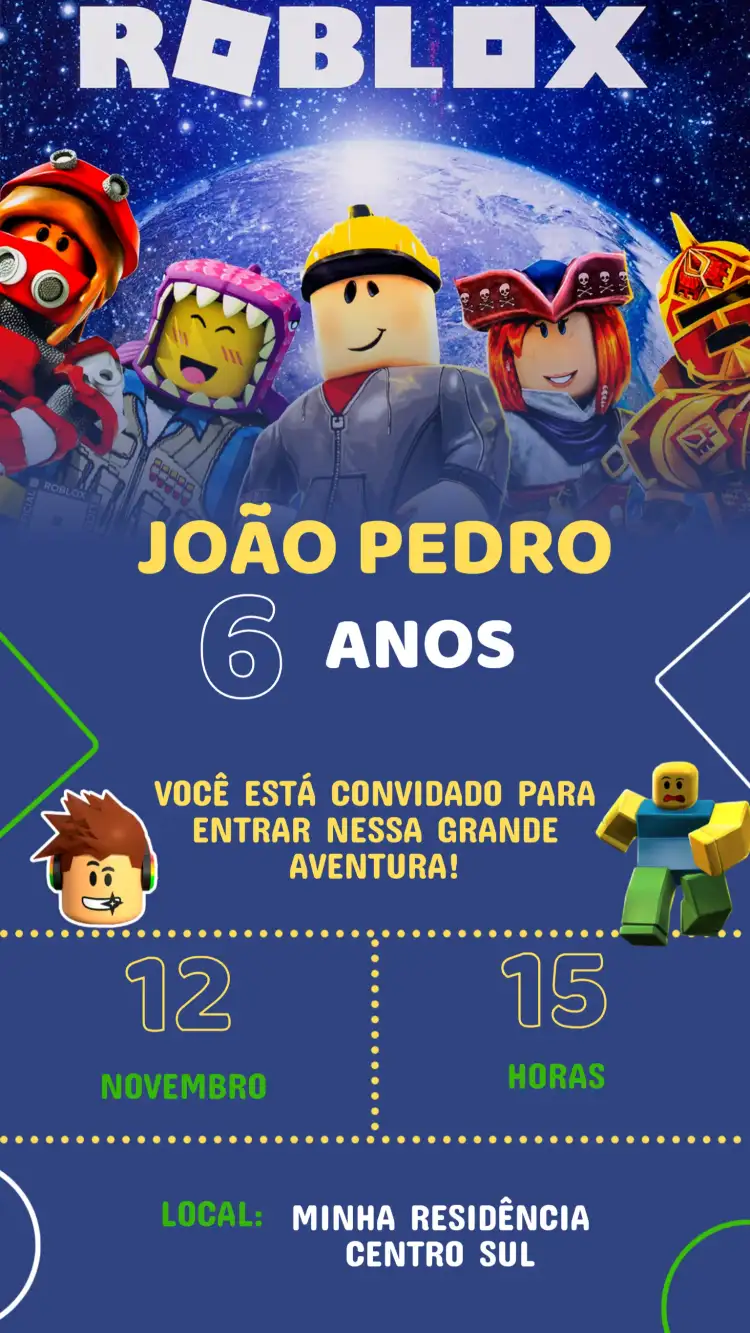 Convite Aniversário Roblox