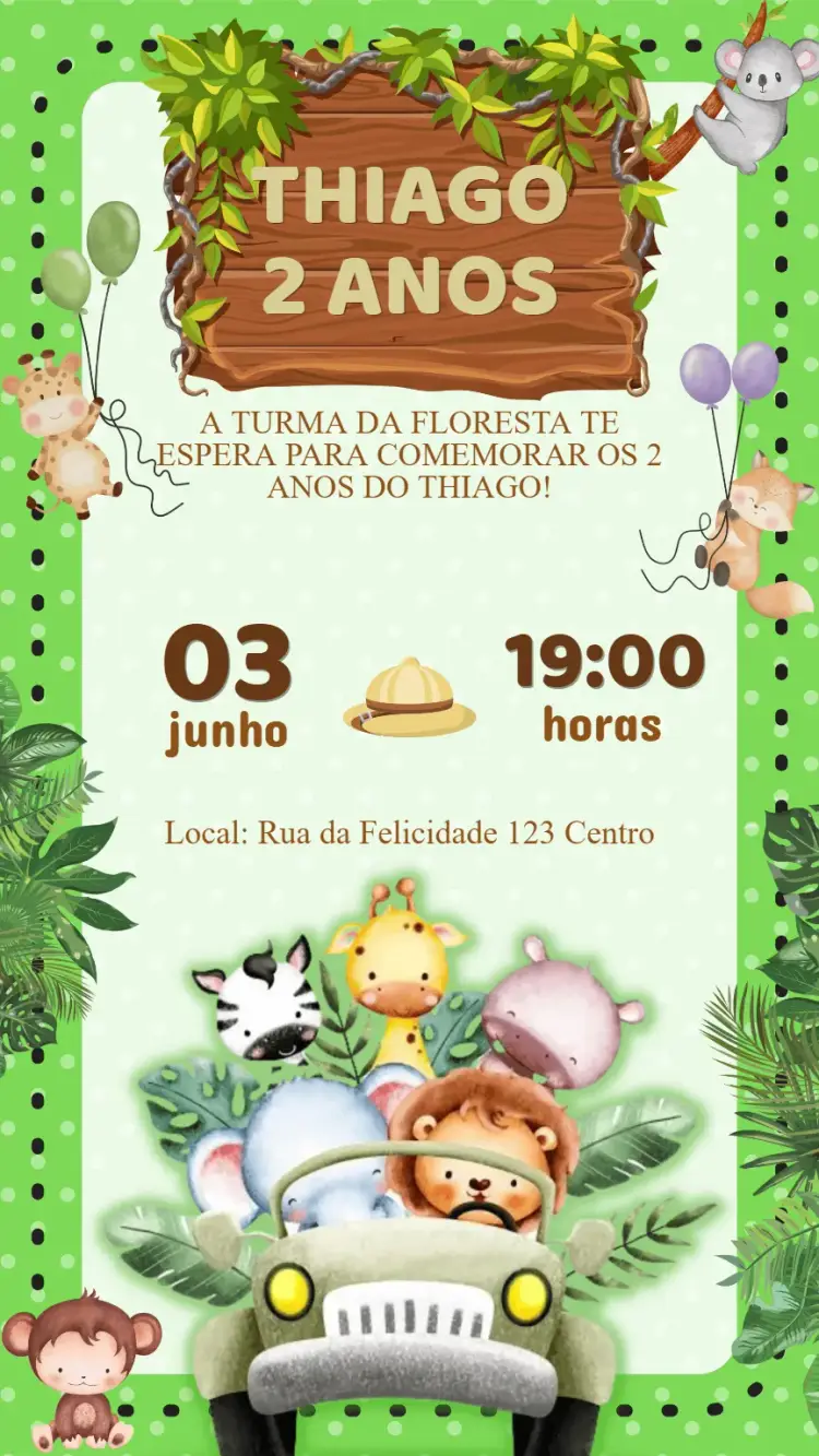 Convite Aniversário Safari