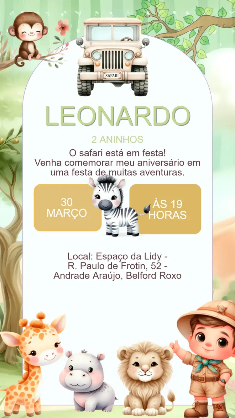 Convite Aniversário Safari