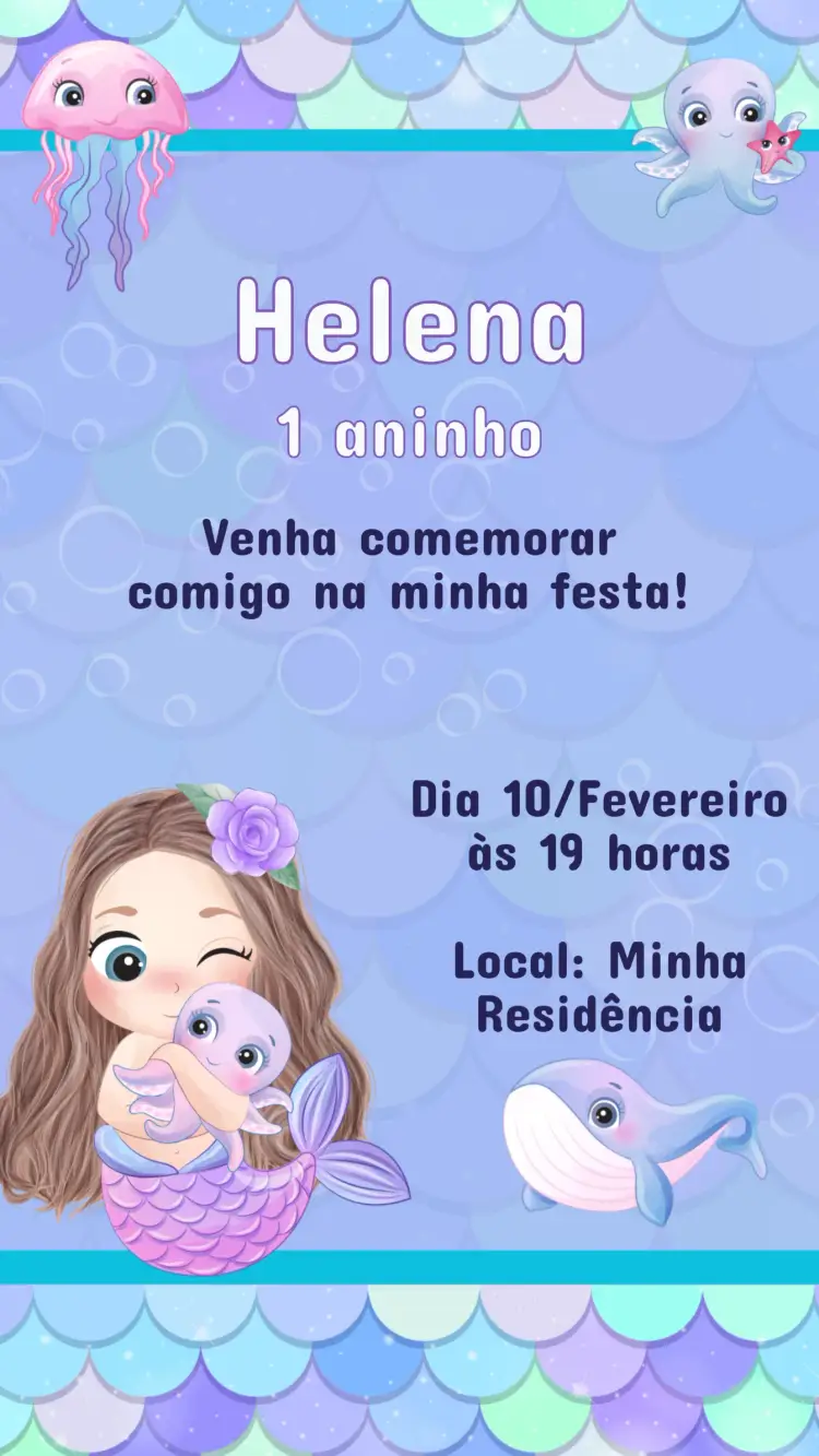 Convite Aniversário Sereia Fundo do Mar
