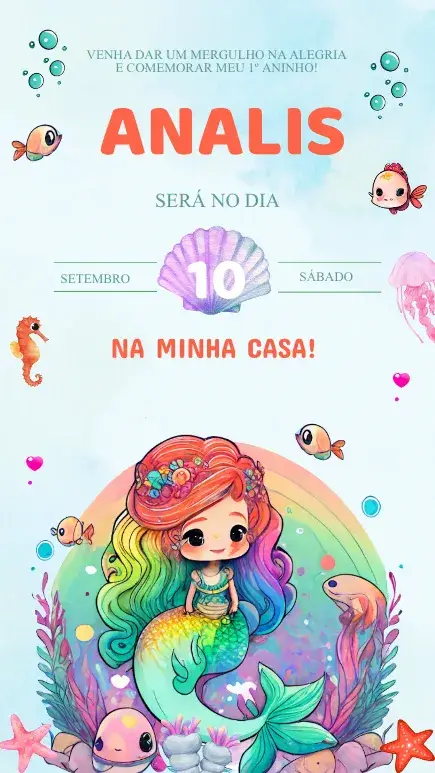 Convite Aniversário Sereia Fundo do Mar