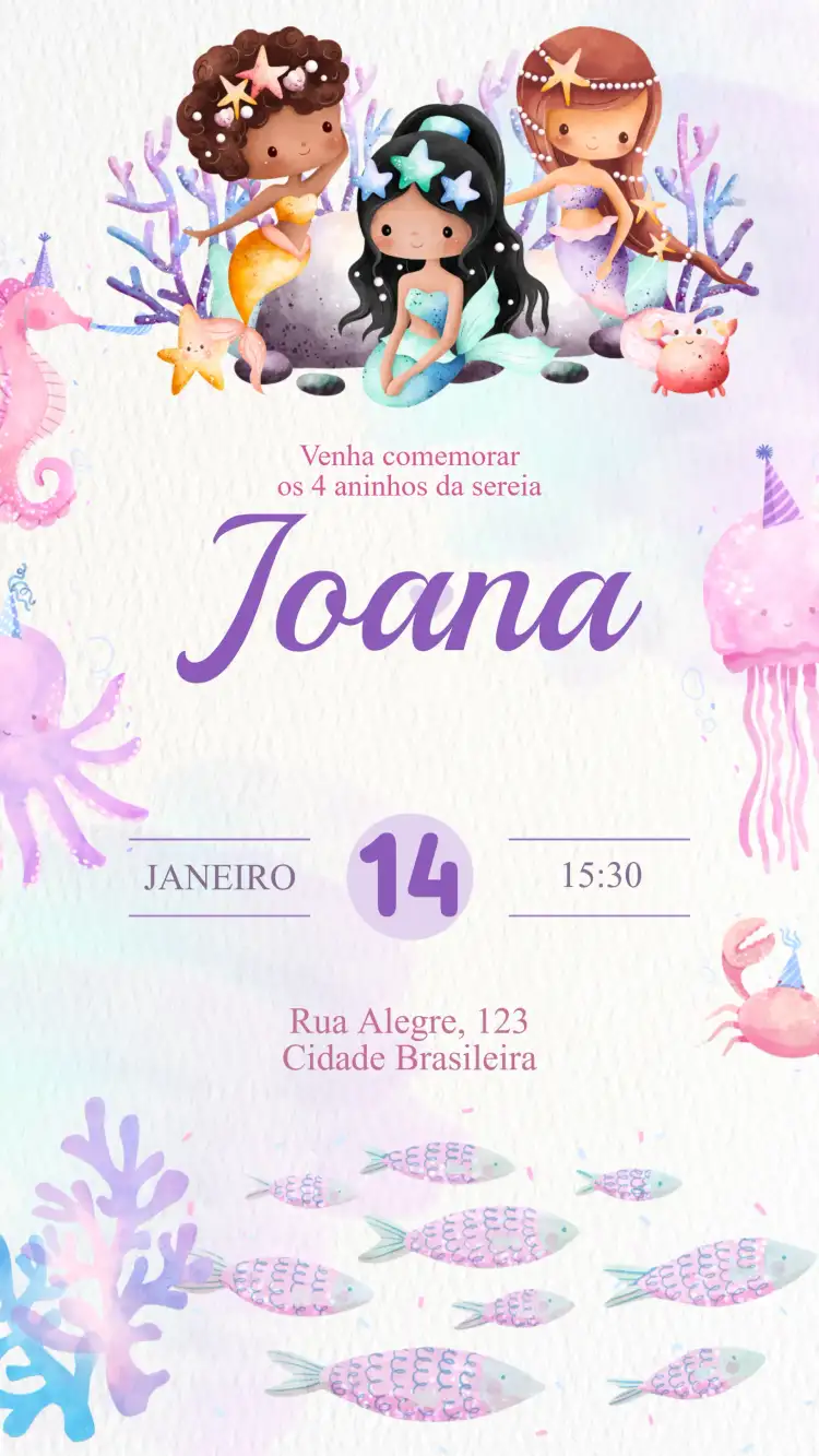 Convite Aniversário Sereia Fundo do Mar