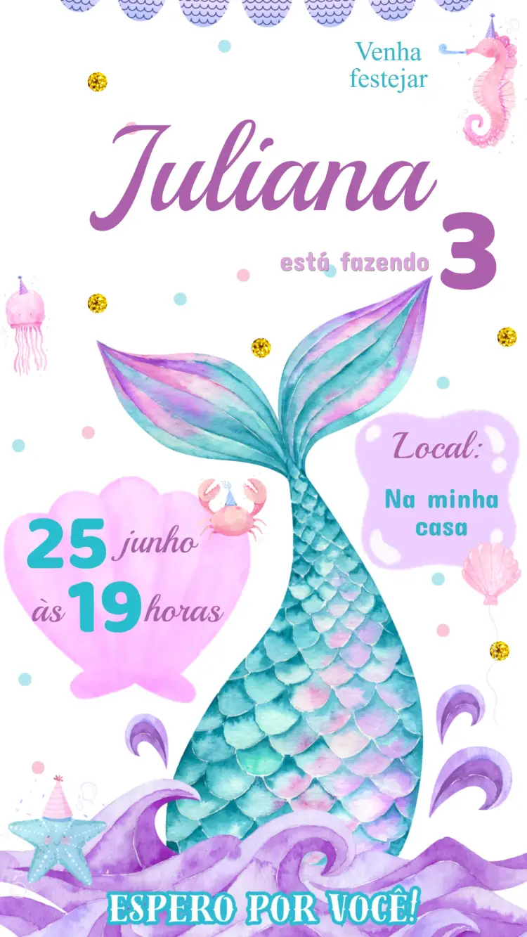 Convite Aniversário Sereia Fundo do Mar