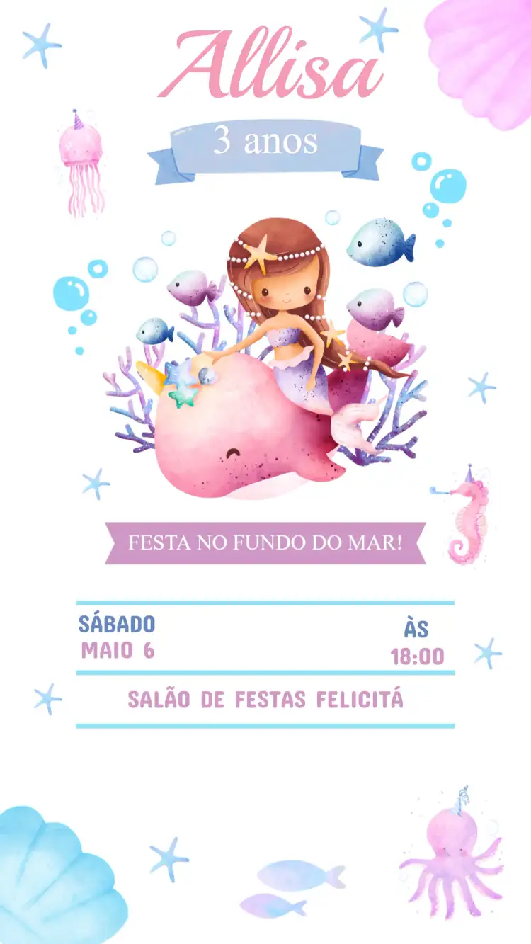 Convite Aniversário Sereia Fundo do Mar