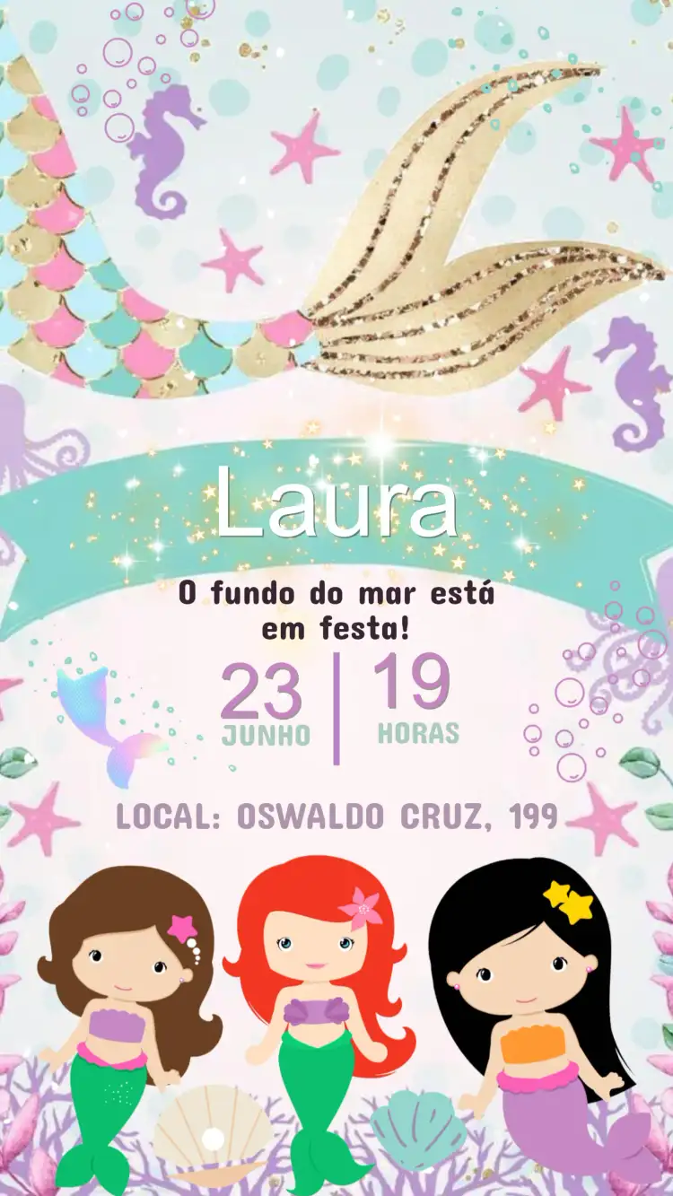 Convite Aniversário Sereia Fundo do Mar