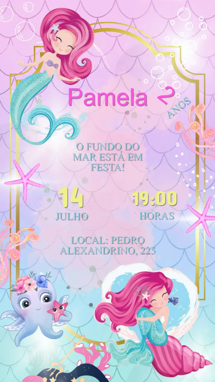 Convite Aniversário Sereia Fundo do Mar