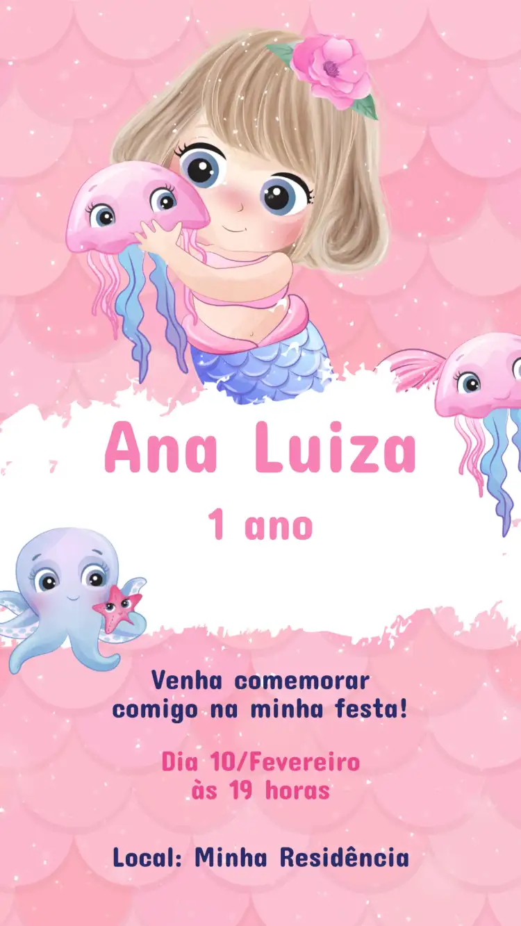 Convite Aniversário Sereia Fundo do Mar