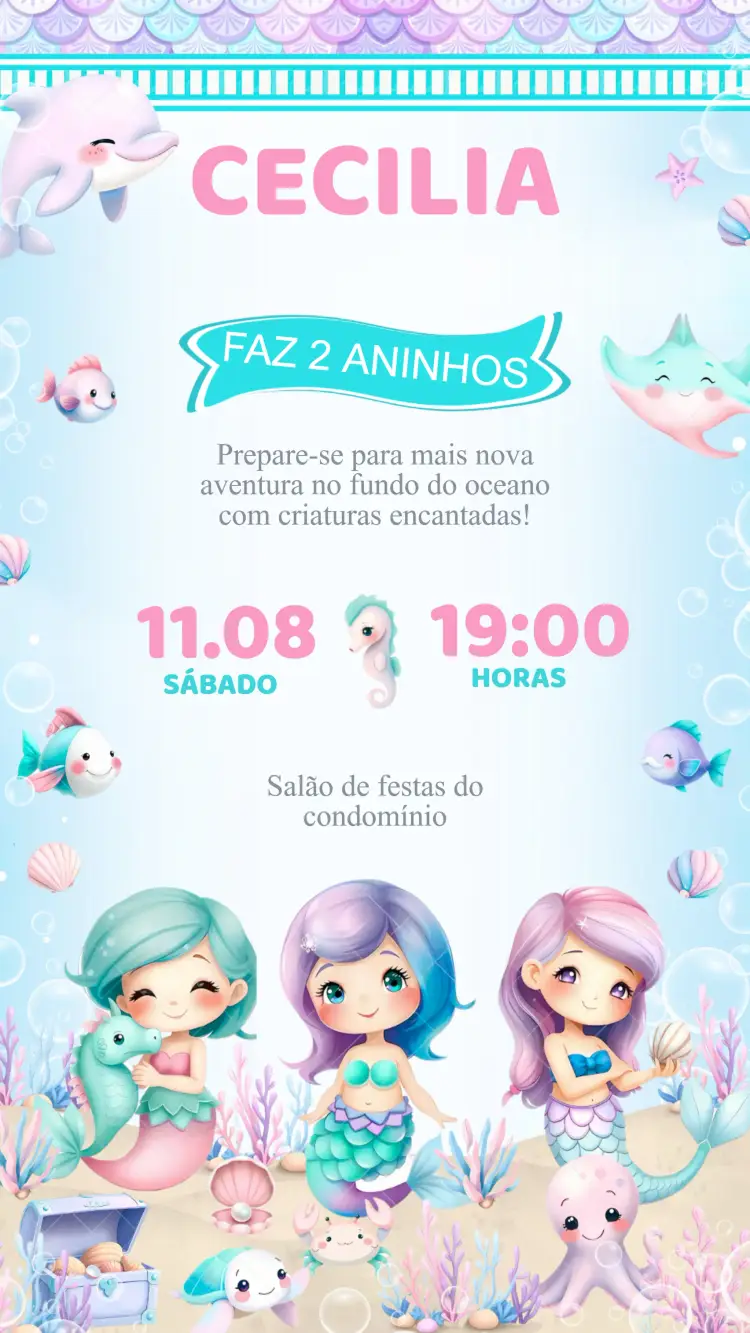 Convite Aniversário Sereias Fundo do Mar