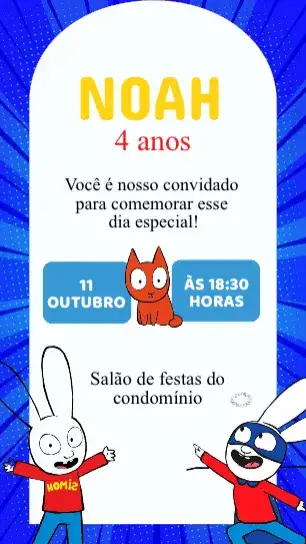 Convite Convite Aniversário Simon – tema Aniversário Infantil desenho animado, infantil