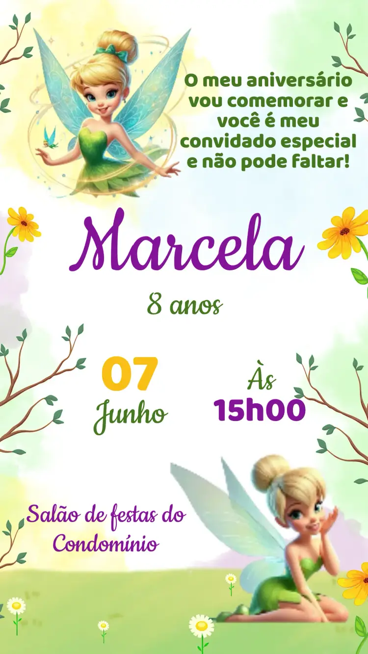 Convite Aniversário Sininho Tinker Bell