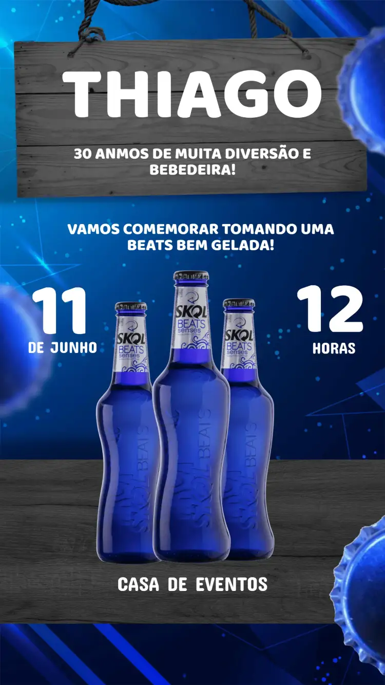 Convite Convite Aniversário Skol Beats – tema Aniversário moderno, colorido, musical, vibrante, descontraído