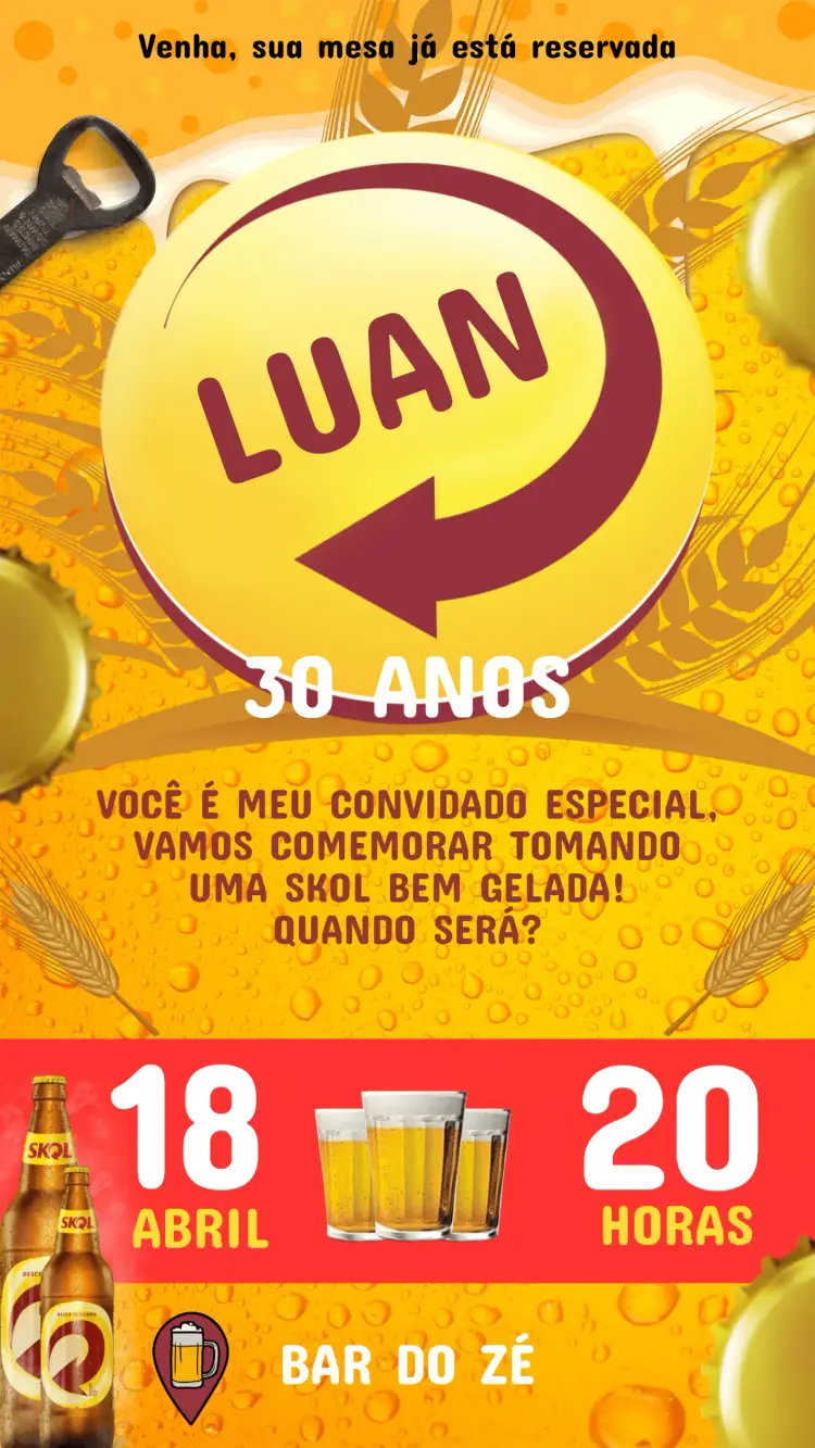 Convite Aniversário Skol Cerveja