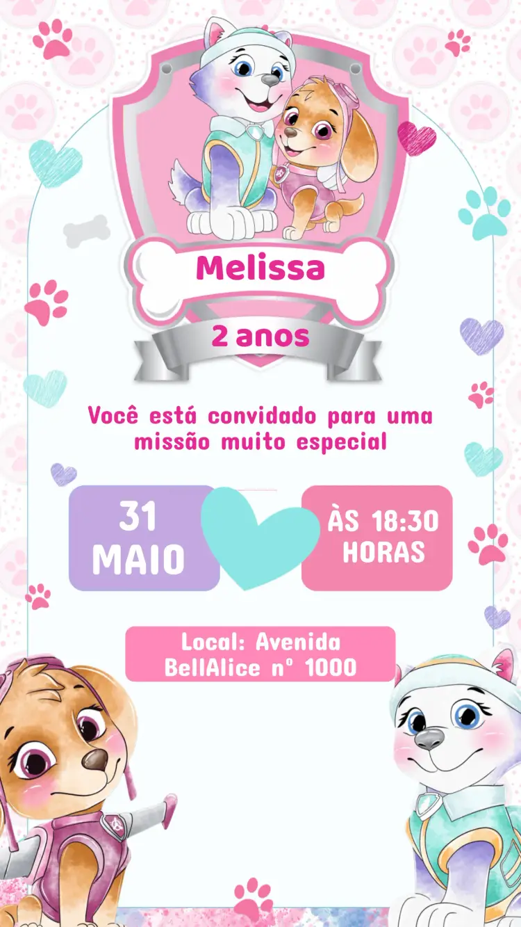 Convite Aniversário Skye e Everest