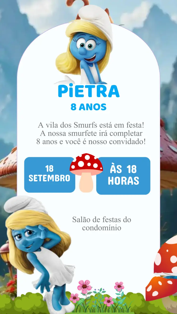 Convite Aniversário Smurfete