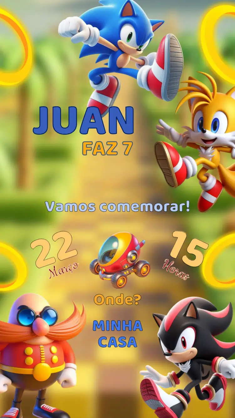 Convite Aniversário Sonic