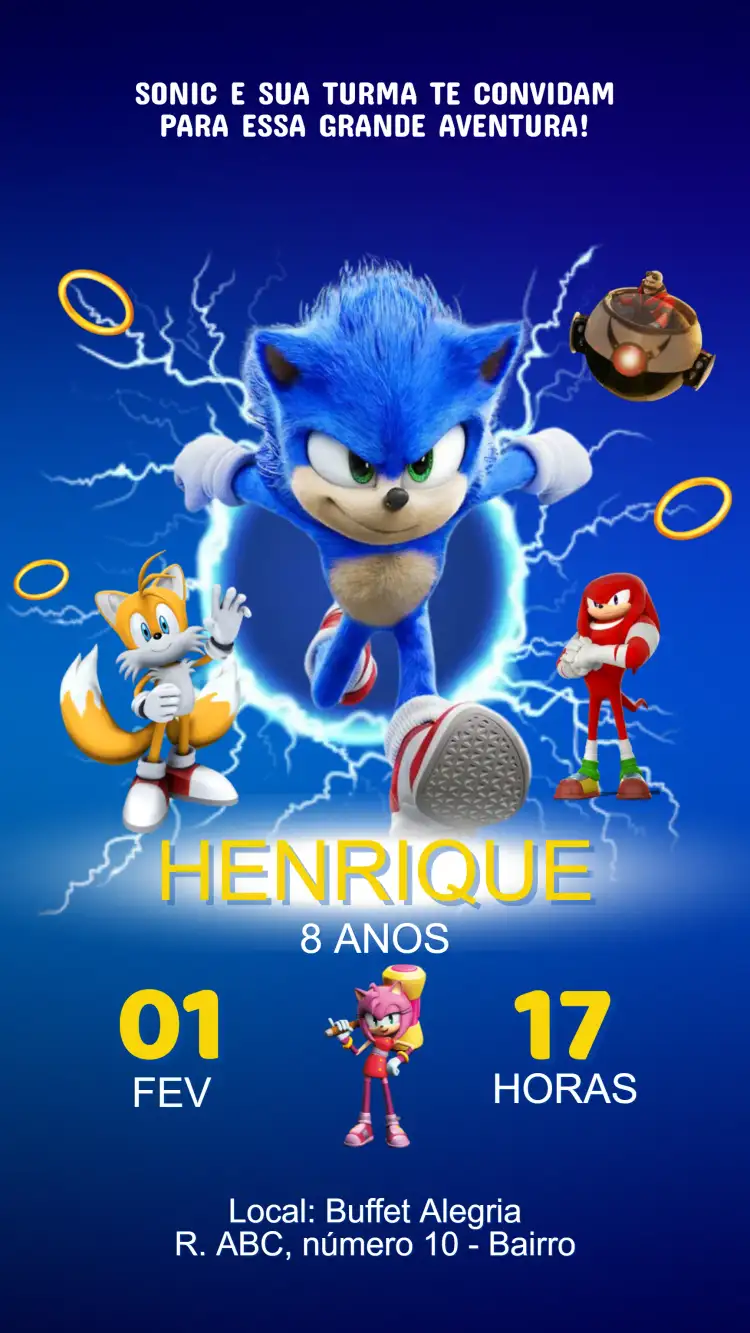 Convite Aniversário Sonic