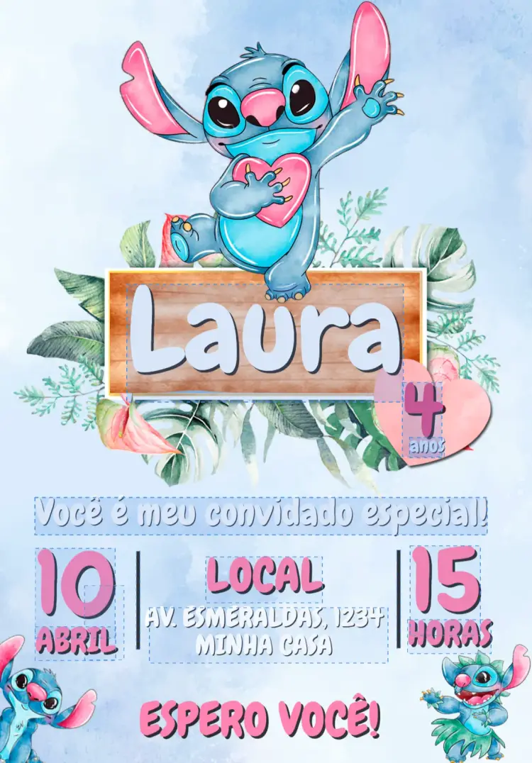Convite aniversário Stitch