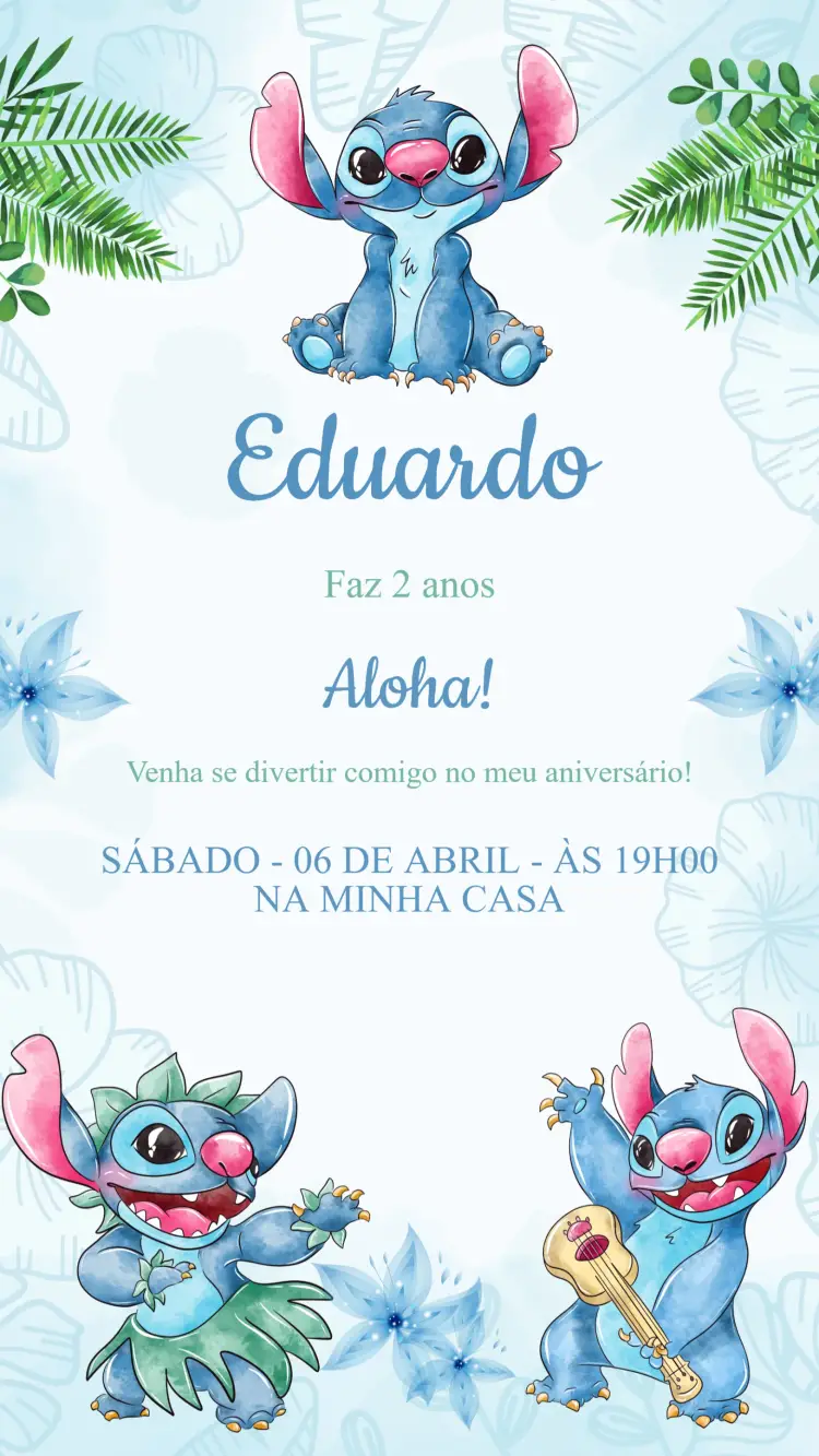 Convite Aniversário Stitch