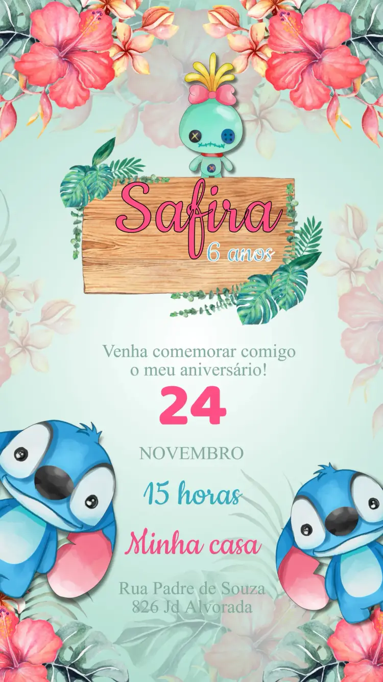 Convite Aniversário Stitch