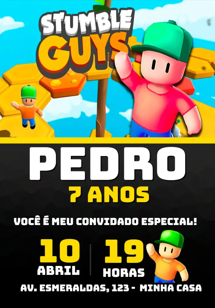 Convite Aniversário Stumble Guys Gamer