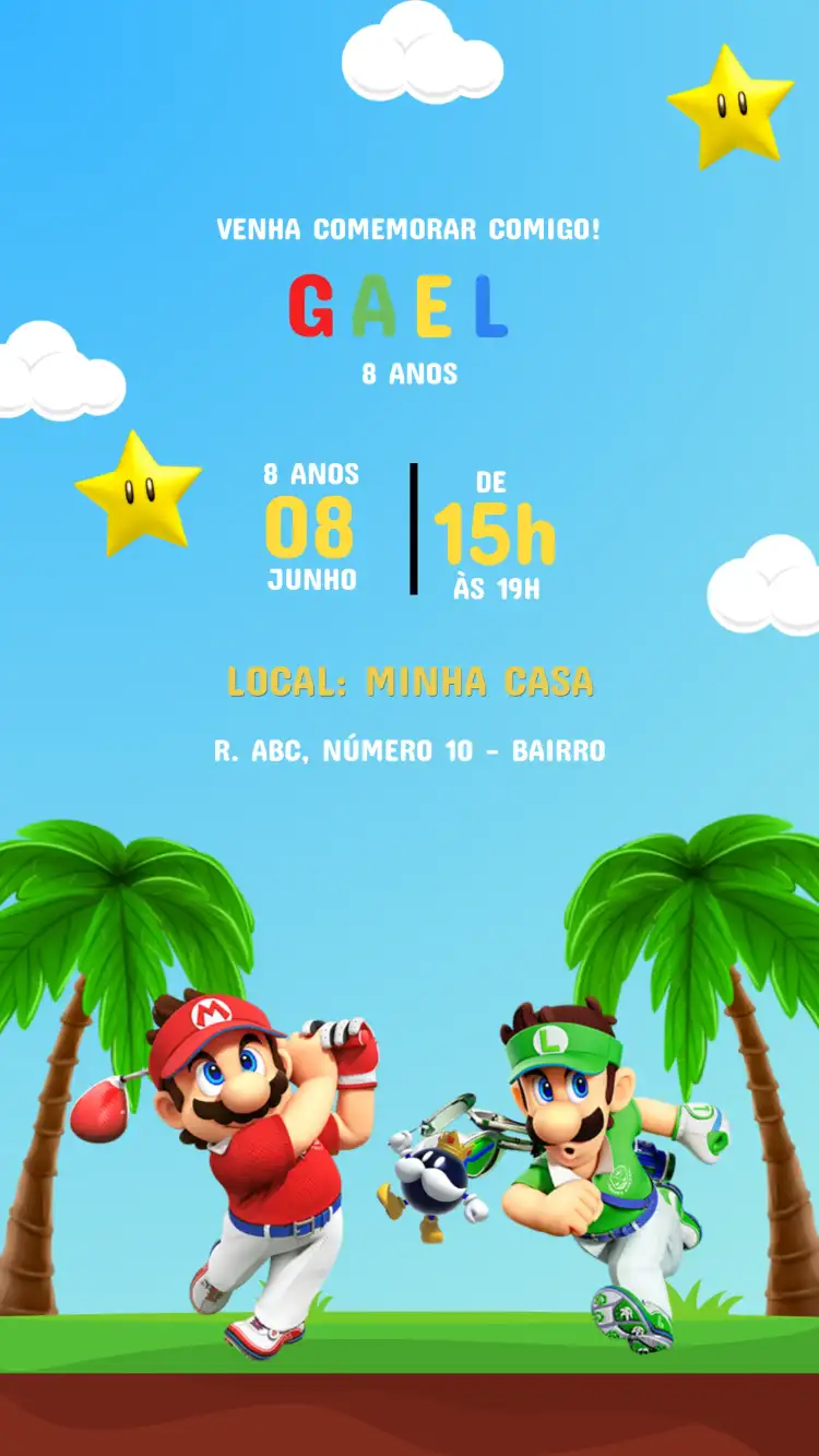 Convite Aniversário Super Mario