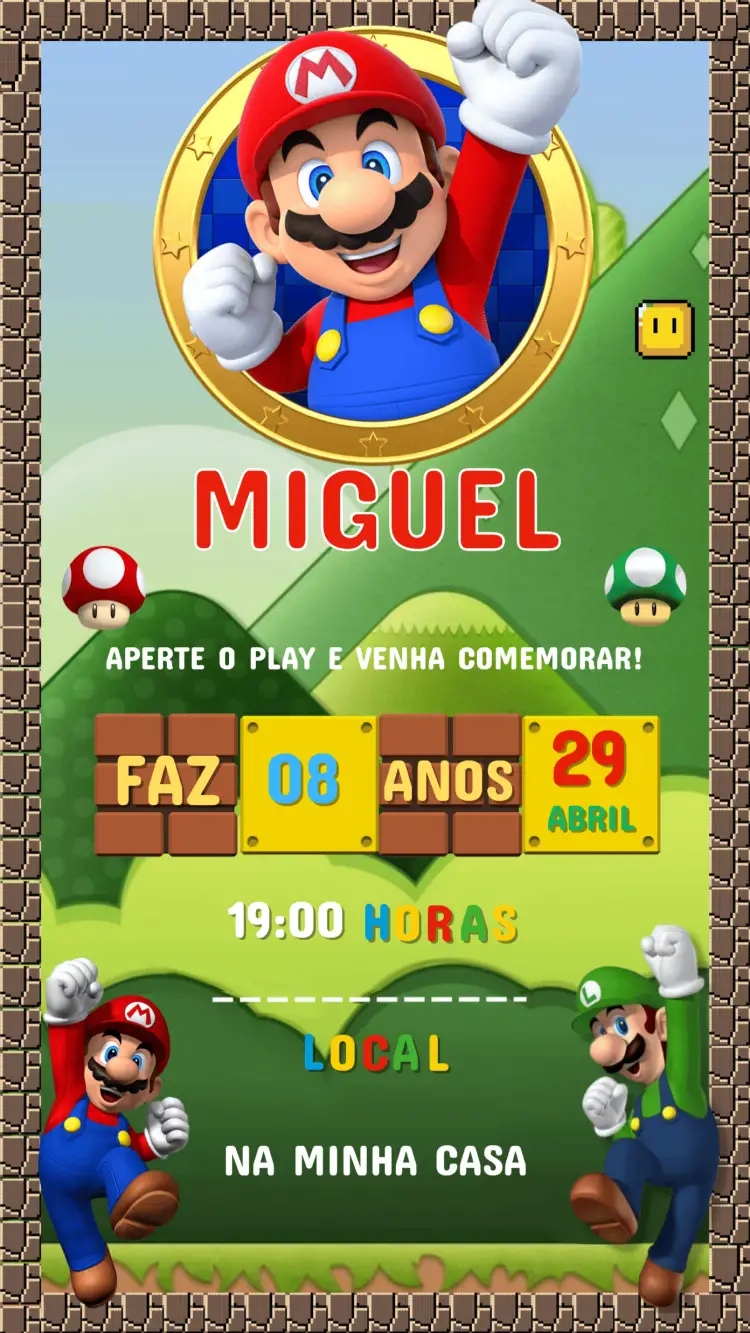 Convite Aniversário Super Mario Bros