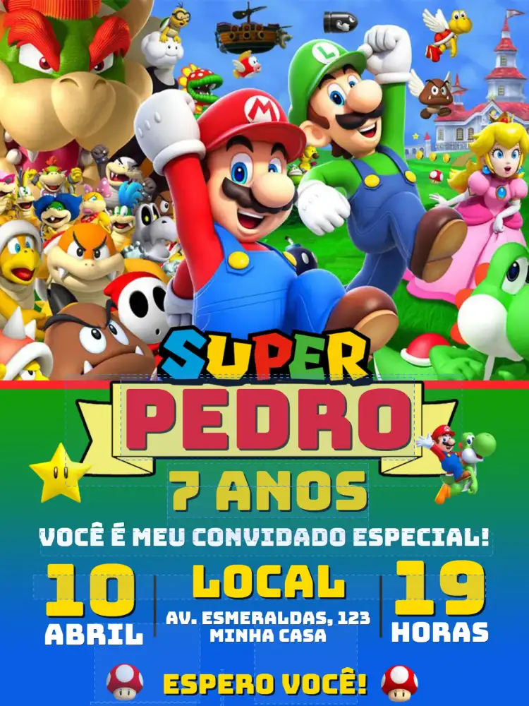 Convite Aniversário Super Mario World