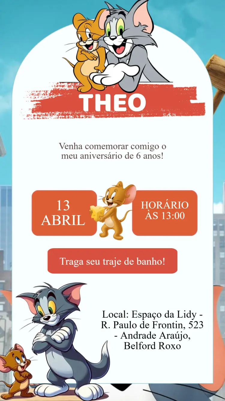 Convite Aniversário Tom e Jerry