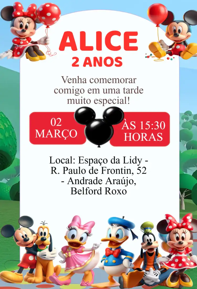 Convite Aniversário Turma do Mickey Mouse