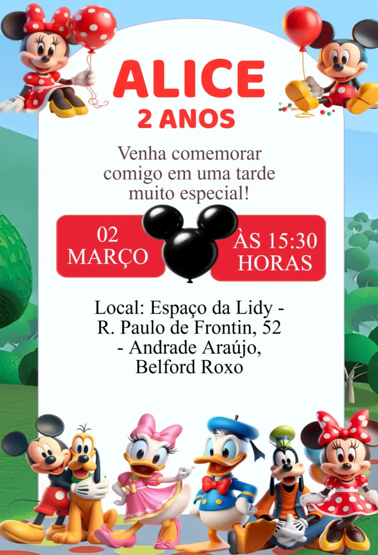Convite Aniversário Turma do Mickey Mouse
