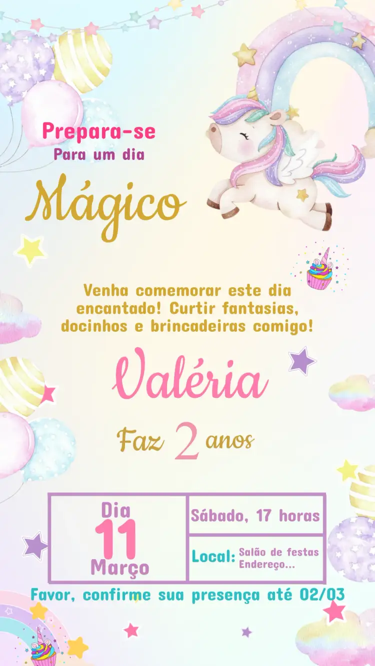 Convite Aniversário Unicórnio